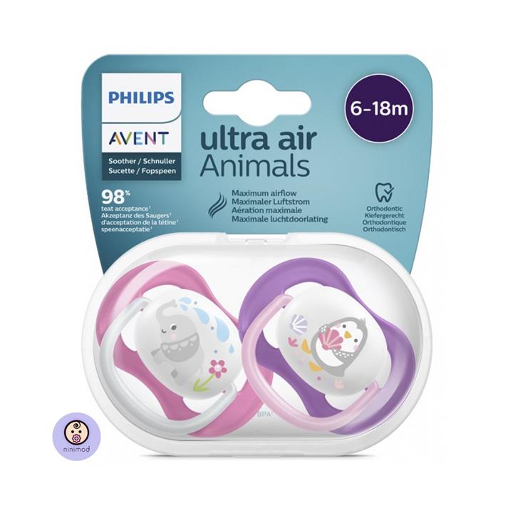 پستانک سیلیکونی اونت Avent ultra air طرح پنگوئن و فیل سایز صفر تا شش ماه